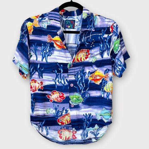 JAMS WORLD Vintage talking fish underwater tropical rayon short sleeve shirt S - Picture 1 of 6